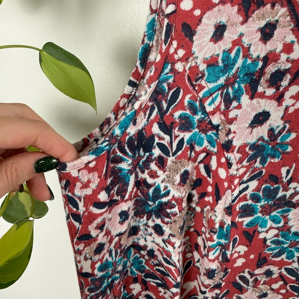 Sahalie Floral Dress Large Red Boho Sleeveless Pocket Lightweight Viscose Travel - Picture 3 of 9